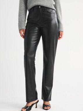 Abercrombie & Fitch Black Leather Straight-Leg Pants